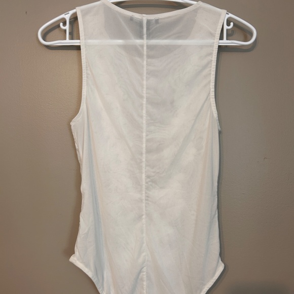 White Lace Bodysuit with Floral Decals - Picture 2 of 3